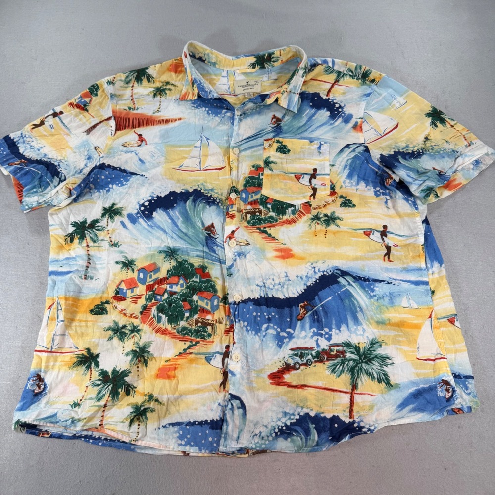 American Eagle Tropical Surfer Print Shirt‎ Cotton Short Sleeve Mens XXL